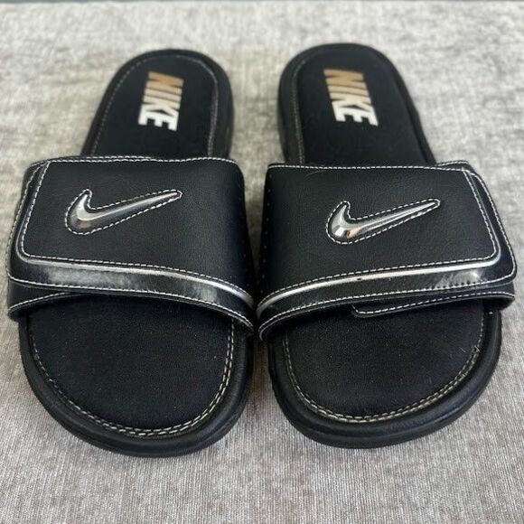 Nike Comfort Slide 2 Sandals Men\'s 7 Black Metallic Silver  Memory Foam Y2K main image 4